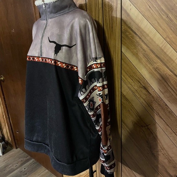 Men’s 3XL Sherpa Collar 1/2 Zip Bull Logo Faux Elbow Patch Pullover Sweater - Picture 5 of 8